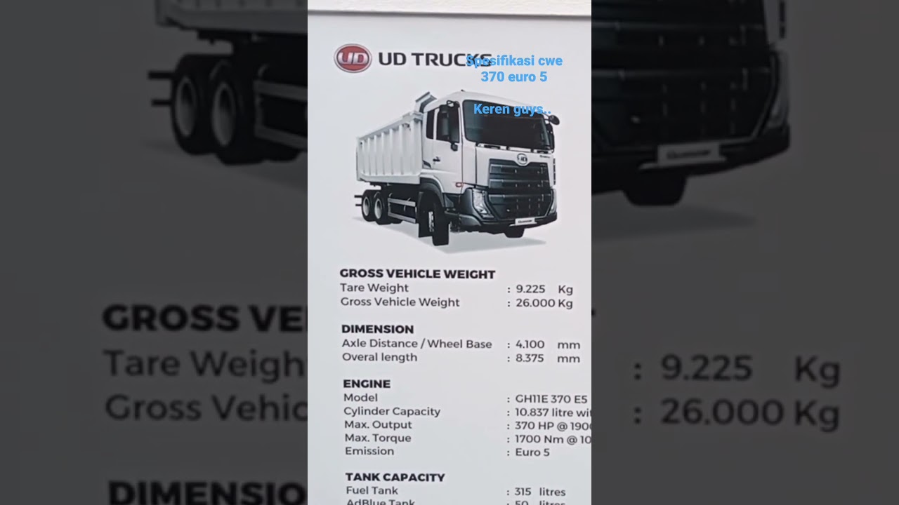 spesifikasi ud truck quester cwe 370 euro 5, keren guys