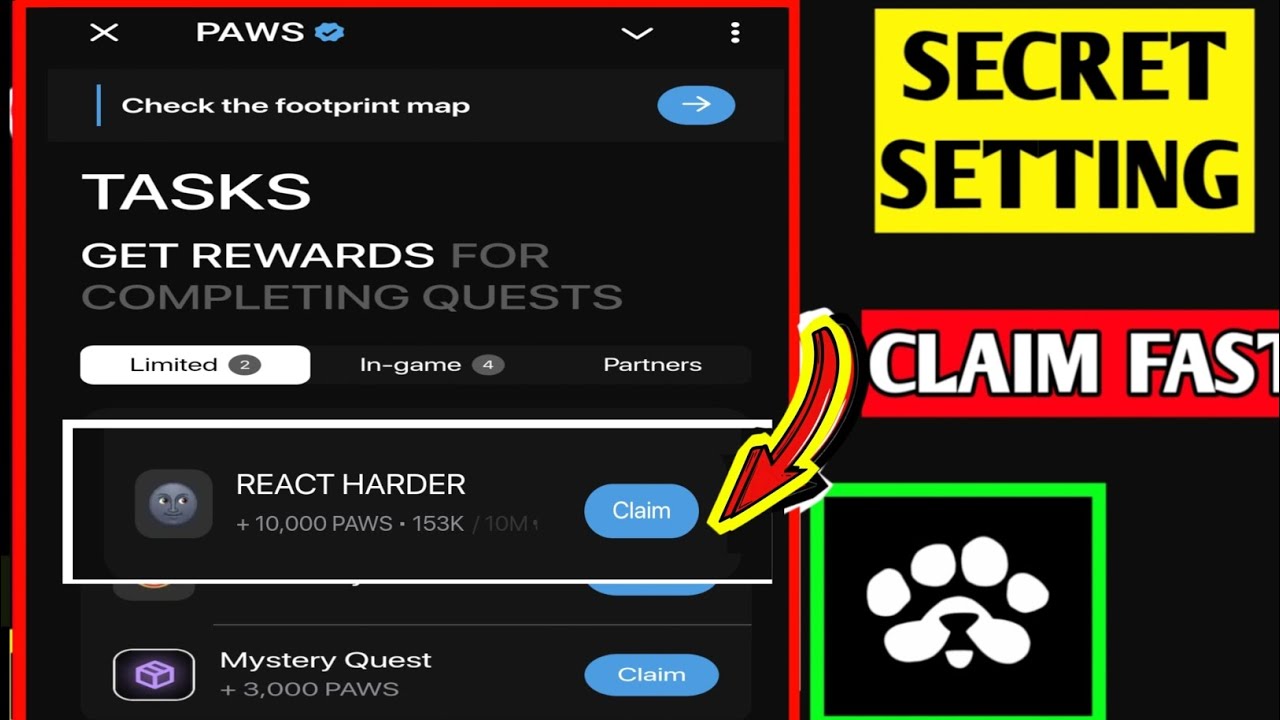 Paws New Task React Harder | How To Complete Paws React Harder Task |Paws Task +10000 Paws