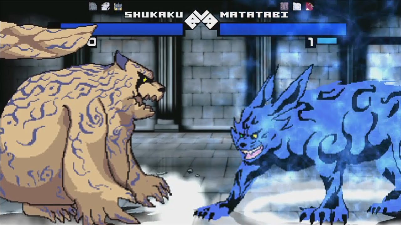 SHUKAKU, ISOBU, KOKUO, e CHOUMEI vs MATATABI, SON GOKU, SAIKEN e GYUUKI - Naruto Mugen