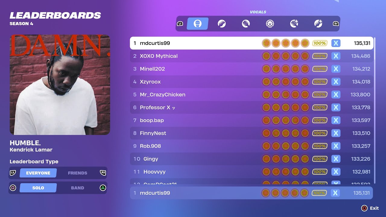 [Fortnite Festival S4] HUMBLE. Expert Vocals 100% FC World Record