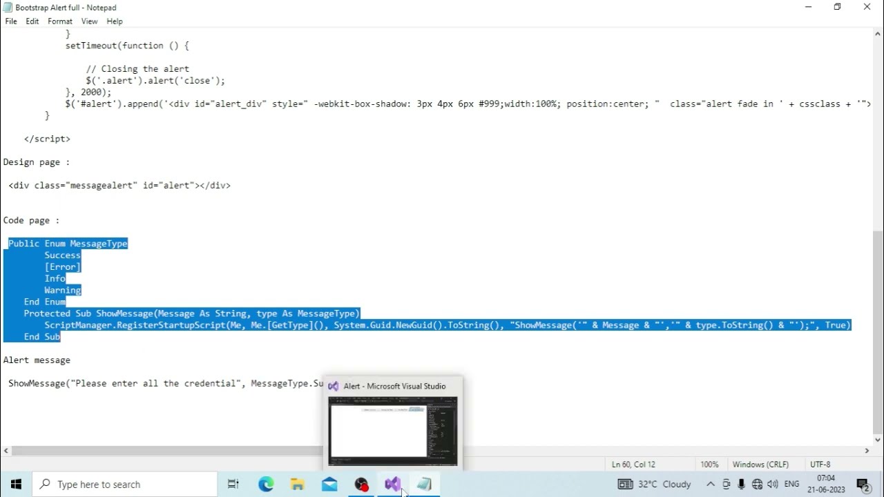 How to use Bootstrap alert on asp.net webform | Visual Basic | Online coding class