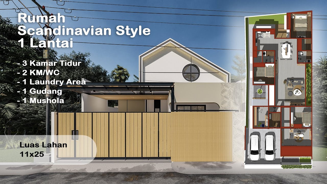 Rumah Scandinavian Style 1 Lantai (3 Kamar Tidur, 2 KM/WC, 1 Musolla, 1 Gudang)