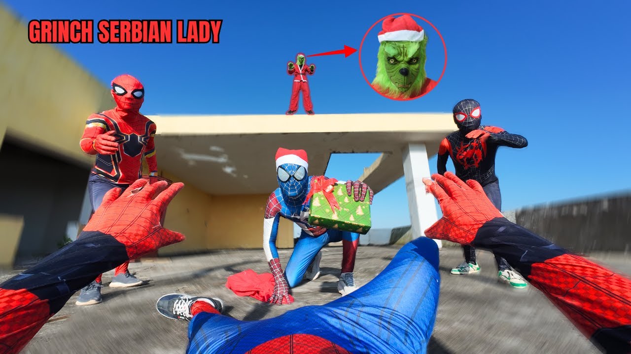 Team Spider-Man Chases GRINCH Serbian Dancing for Stealing a Gift Bag on Christmas Day (Action POV)