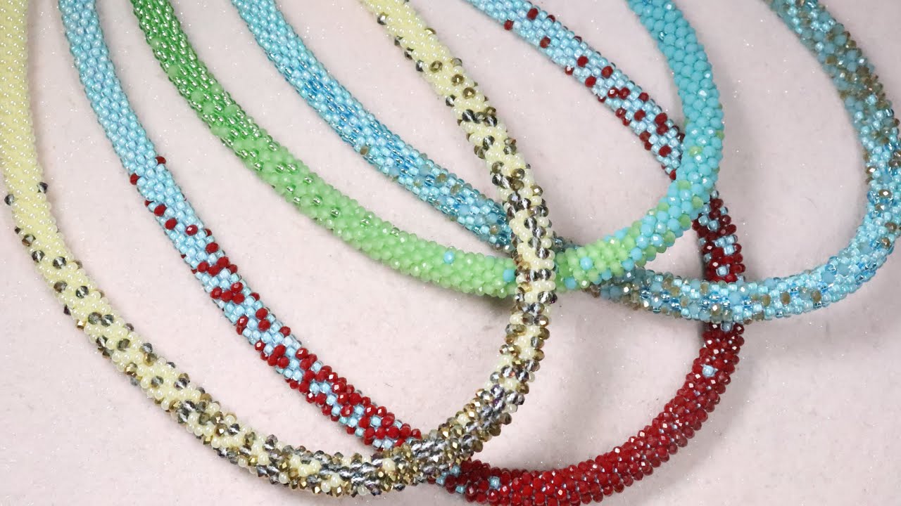 آموزش گردنبند بافت با منجوق و کریستال Beaded crochet necklace tutorial with crystal