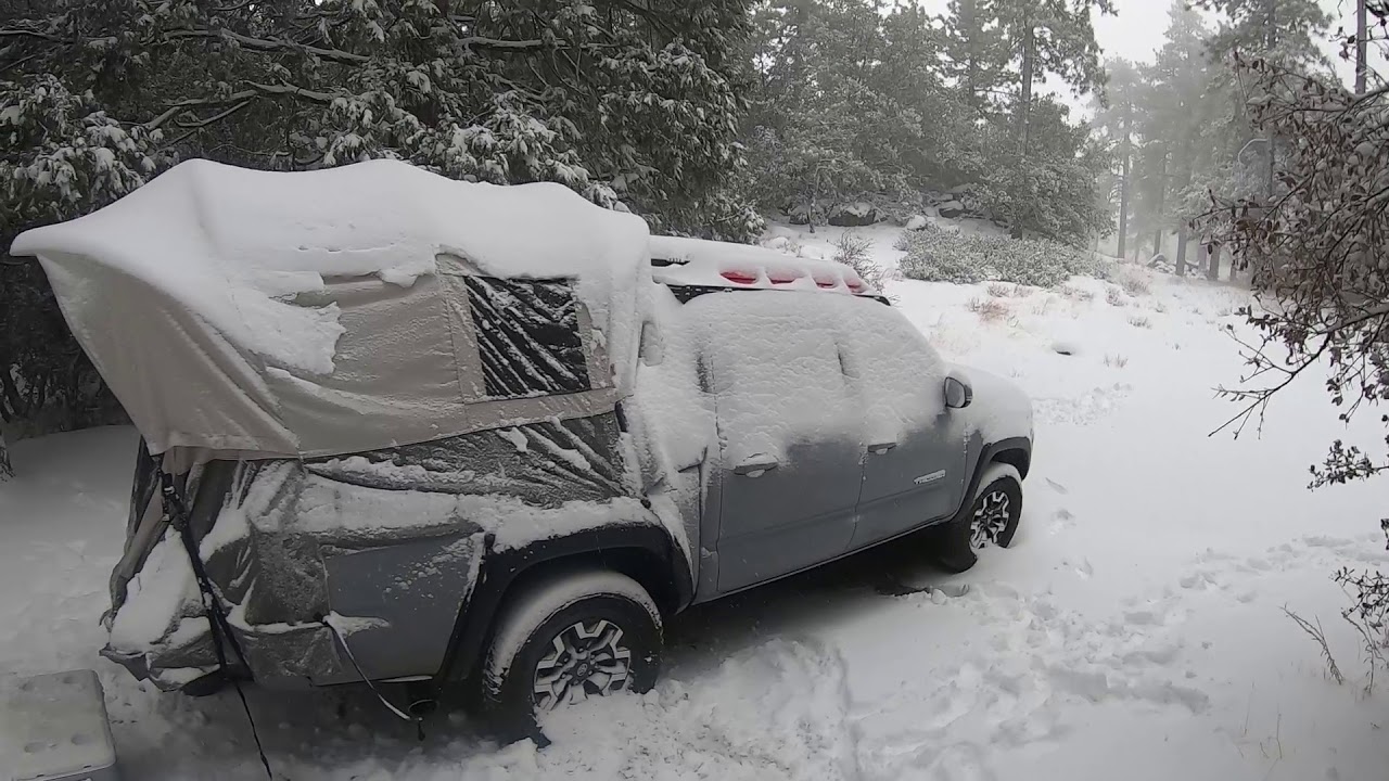 Heavy Snow camping in a Kodiak truck bed tent