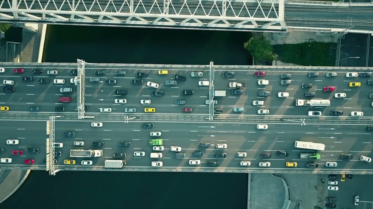 Aerial top down view of traffic jam 1080