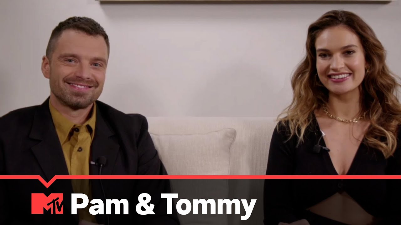 Lily James And Sebastian Stan Talk Pam & Tommy Prosthetics, Pants, And Iconic Pictures | MTV Movies