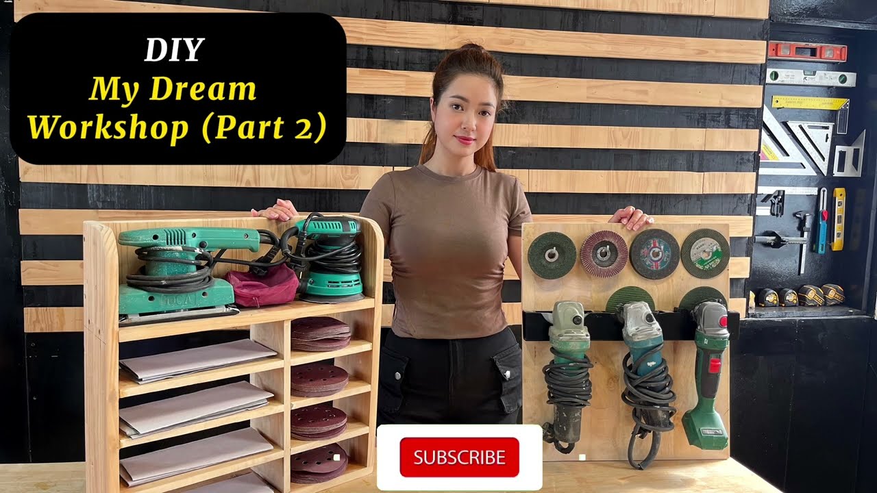 DIY Sanding Storage Cabinet and Grinder Storage Rack | DIY Building my Dream workshop  (Part 2 )