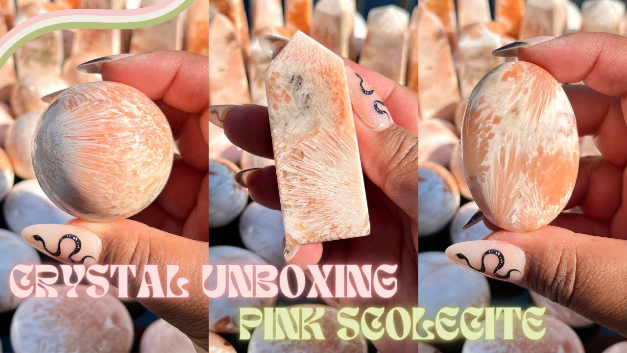 RARE CRYSTAL UNBOXING FROM INDIA - PINK SCOLECITE! PALM STONES, SPHERE AND OBELISK!
