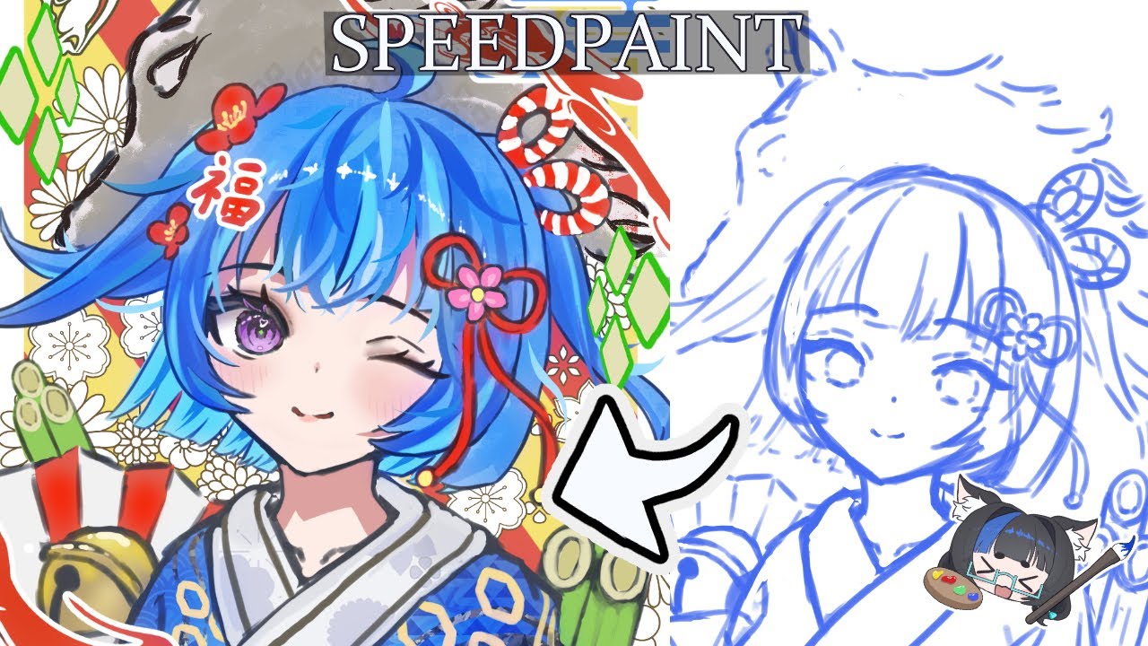 Draw with me‼️新年イラスト【3倍速イラストメイキング】