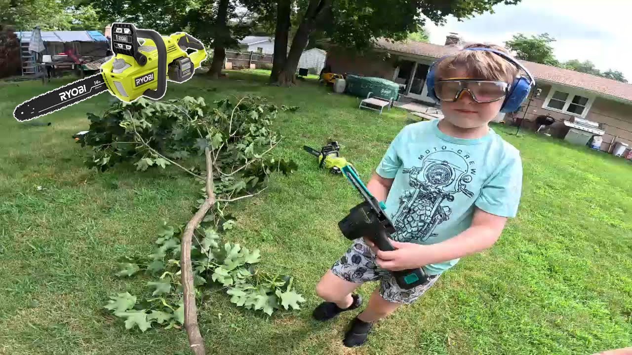 Chainsaws for kids | POWER GARDENING TOOLS FOR KIDS | Ryobi chainsaw | Hand chainsaw