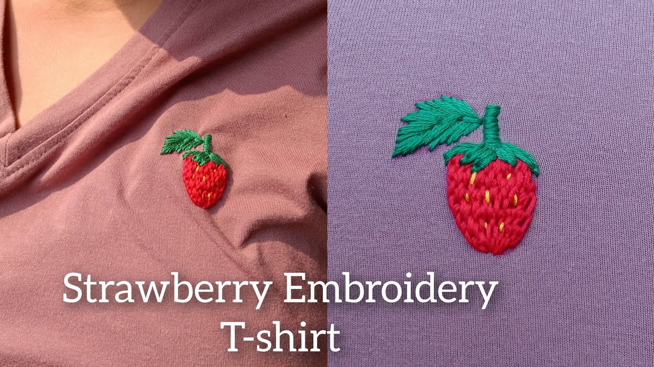 Strawberry embroidery on shirt/easy embroidery tutorial/Tips & tricks for Beginners @stitchexplore