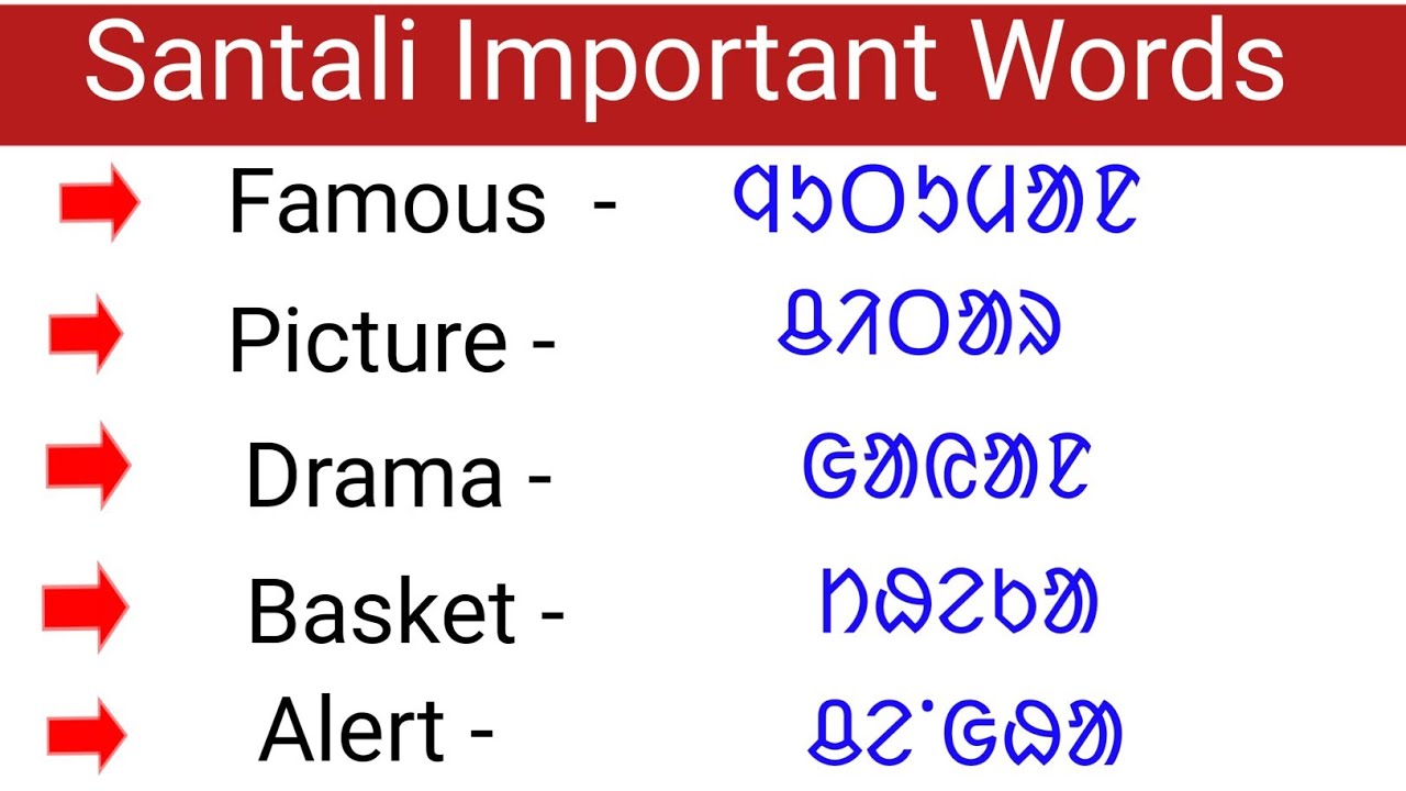 Santali Important Words/English ands Santali Words /ᱞᱟᱹᱠᱛᱤᱭᱟᱱᱟ ᱥᱟᱱᱛᱟᱲᱤ ᱟᱹᱲᱟ ᱠᱚ ᱚᱞ ᱪᱤᱠᱤ ᱛᱮ᱾