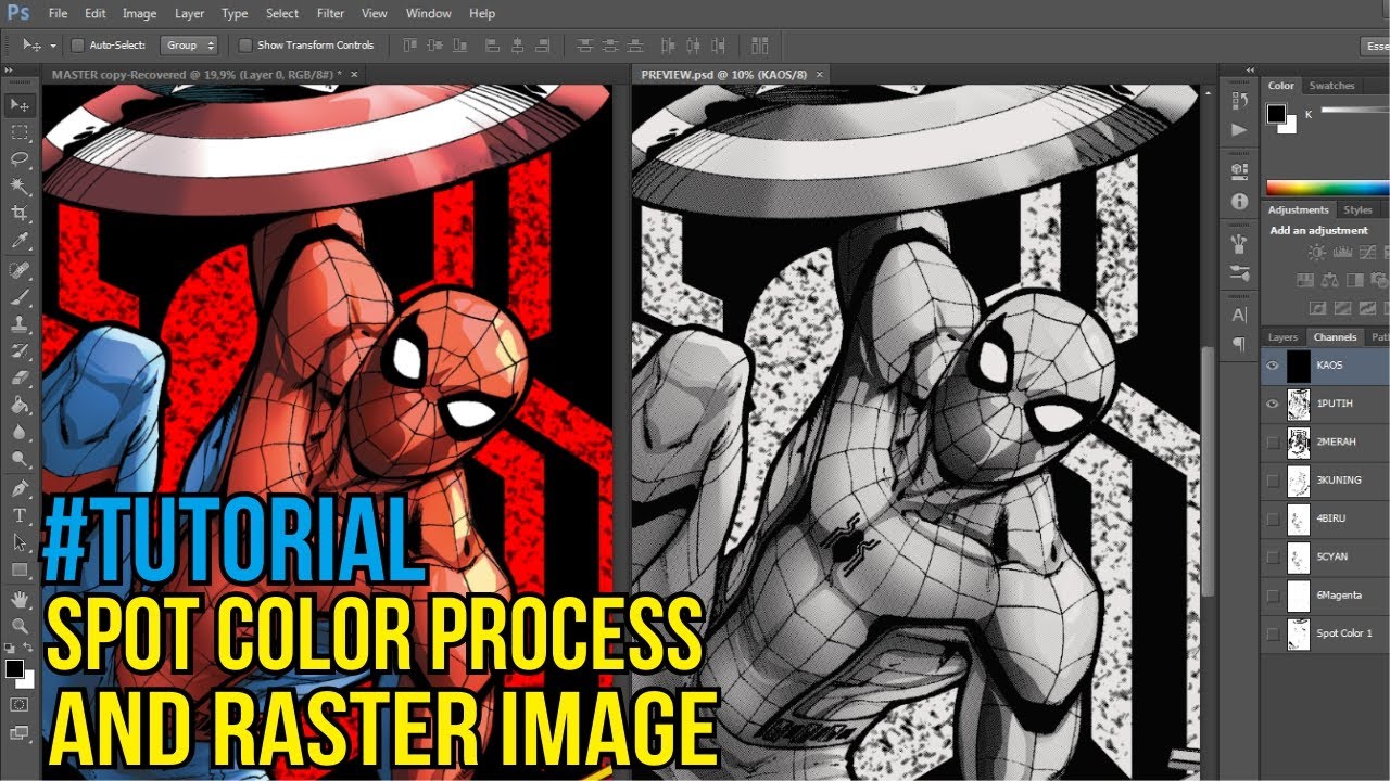 Pecah Warna dan Membuat Raster Artwork Spiderman Homecoming || Spot Color Process || Screen Printing