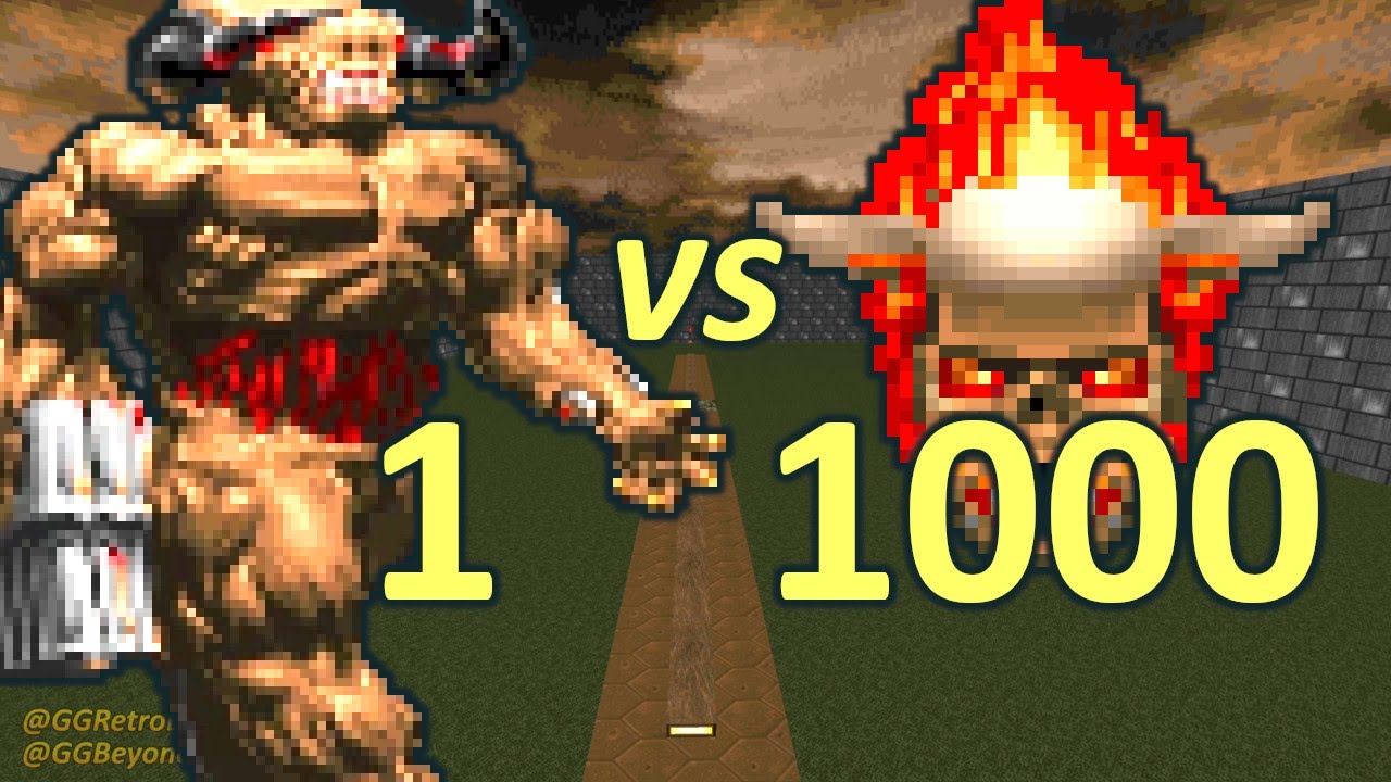 Cyberdemon vs 1000 Lost Souls - Monster Infighting - Doom Retro Battles