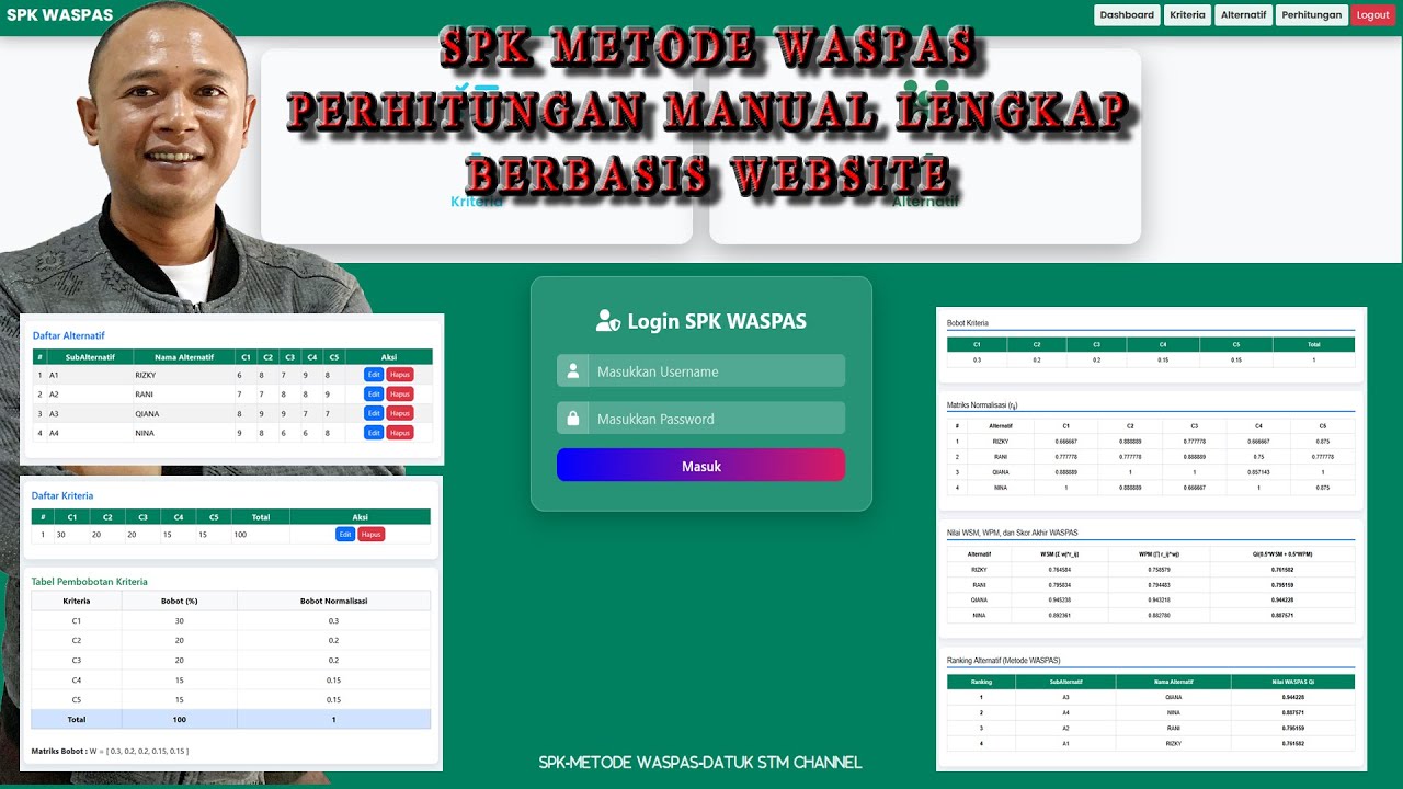 Buat Apllikasi Sistem Pendukung Keputusan Metode WASPAS dan Perhitungan Manual Lengkap - Gratis