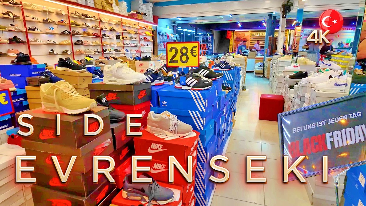 SIDE EVRENSEKI 🇹🇷 📍 4K EVENING WALK SHOPPING STREET TURKIYE #side #turkey #evrenseki #antalya