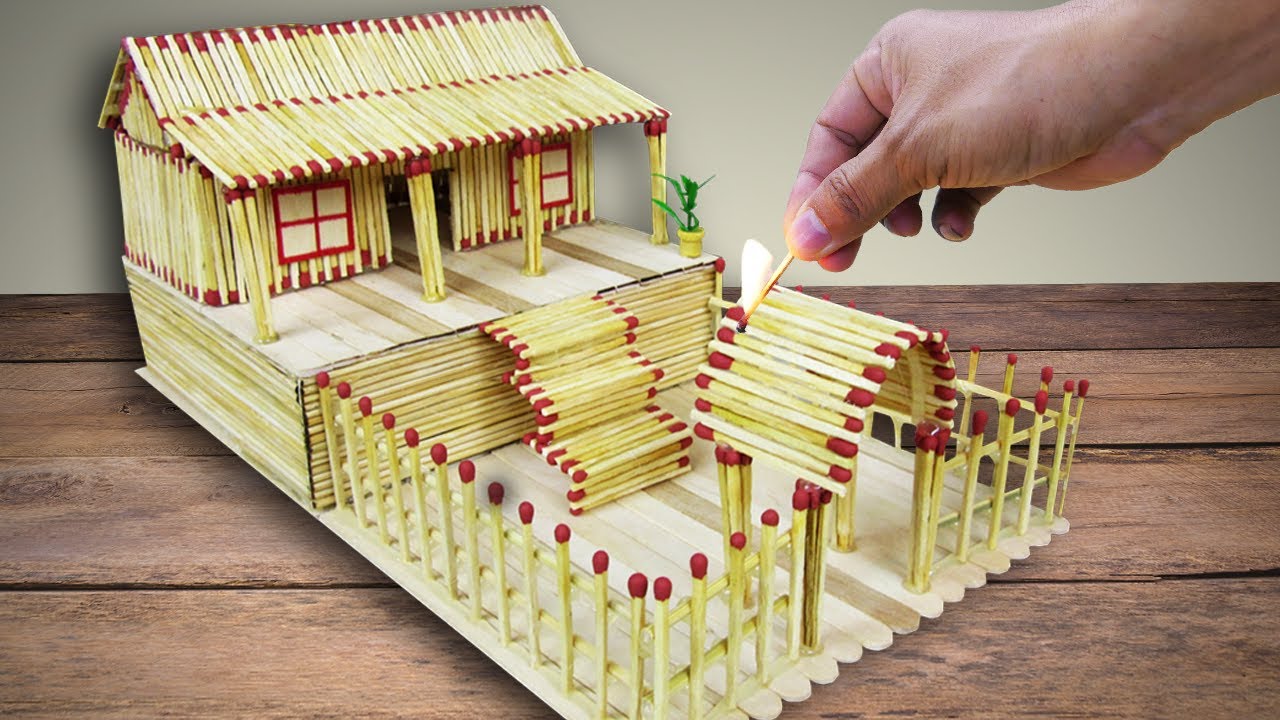 Making a Match House Fire at Home - Match Stick Art - MatchStick House
