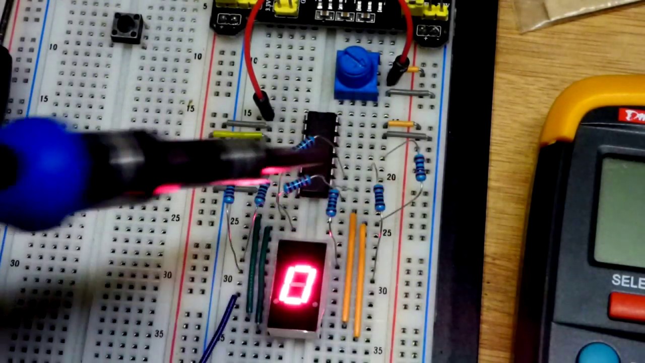 Super easy 4028 IC controlled 7 segment LED display electronics circuit CD4026B CD4026BE