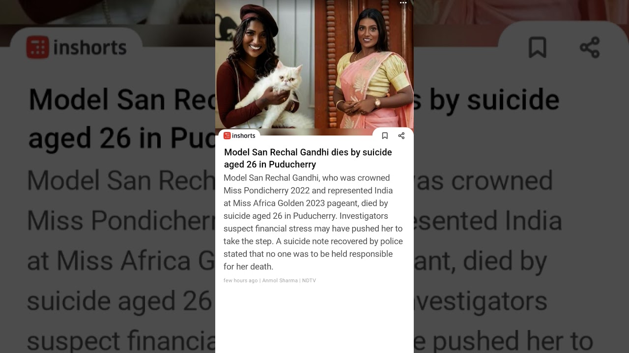 model san rechel gandhi dies by suicide aged 26 in Puducherry 😱😱 #news #inshort #inshorts