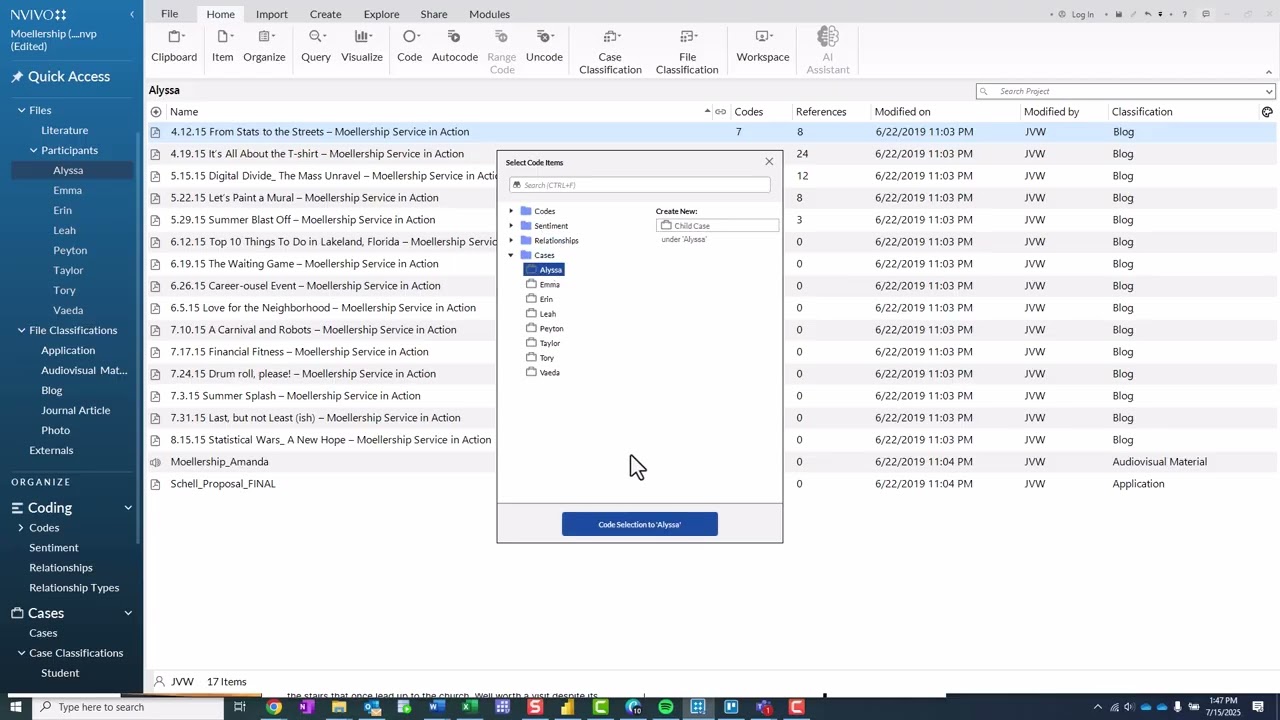 Creating Classifications in NVivo 15