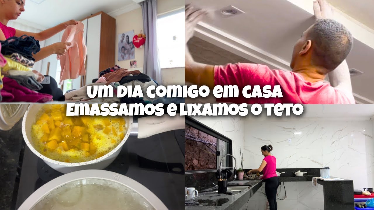 Um dia comigo em casa | emassamos e lixamos o teto | limpeza e organização 