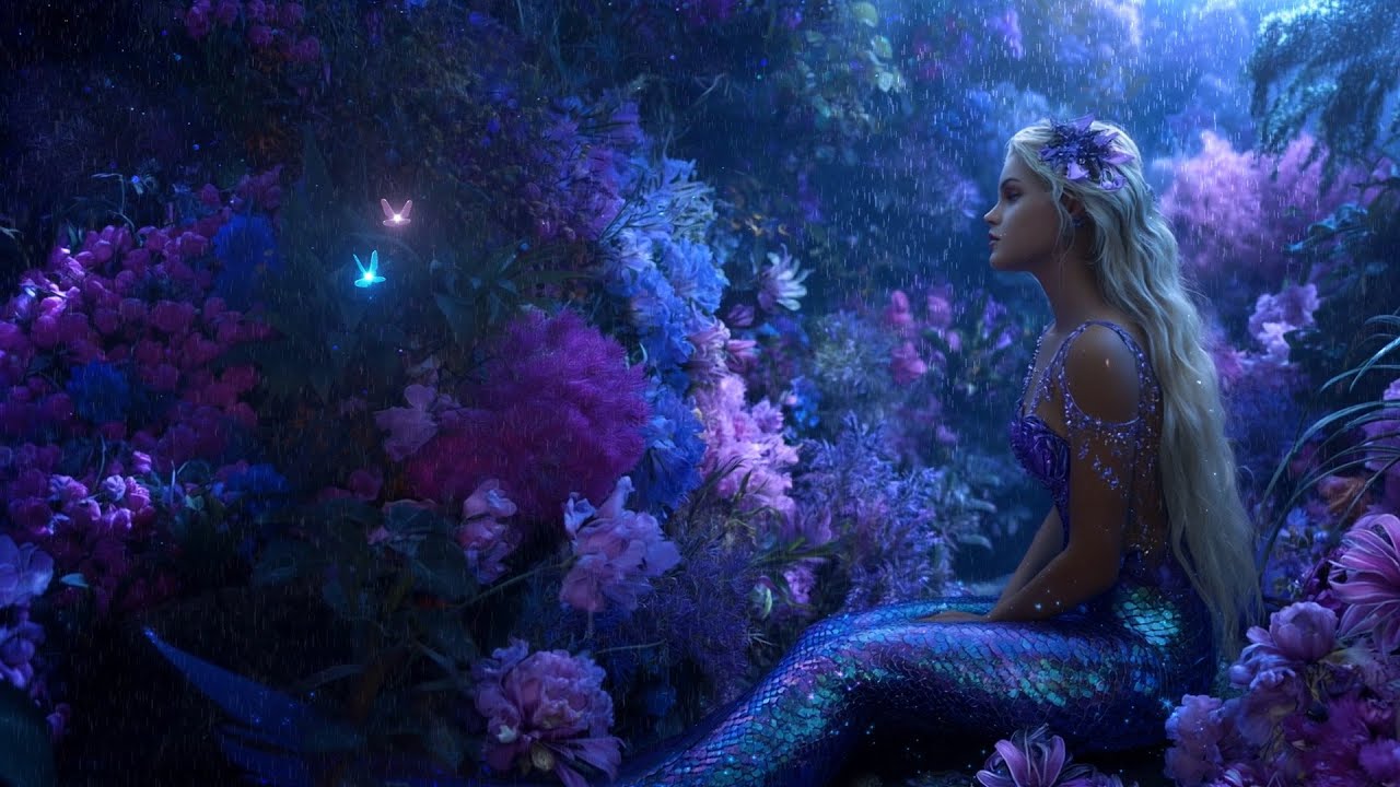 ✨🧜🏼‍♀️ Mermaid’s Moonlit Rain Garden | Fantasy Music & Gentle Rain | Relax, Meditate, Dream | 6 Hrs