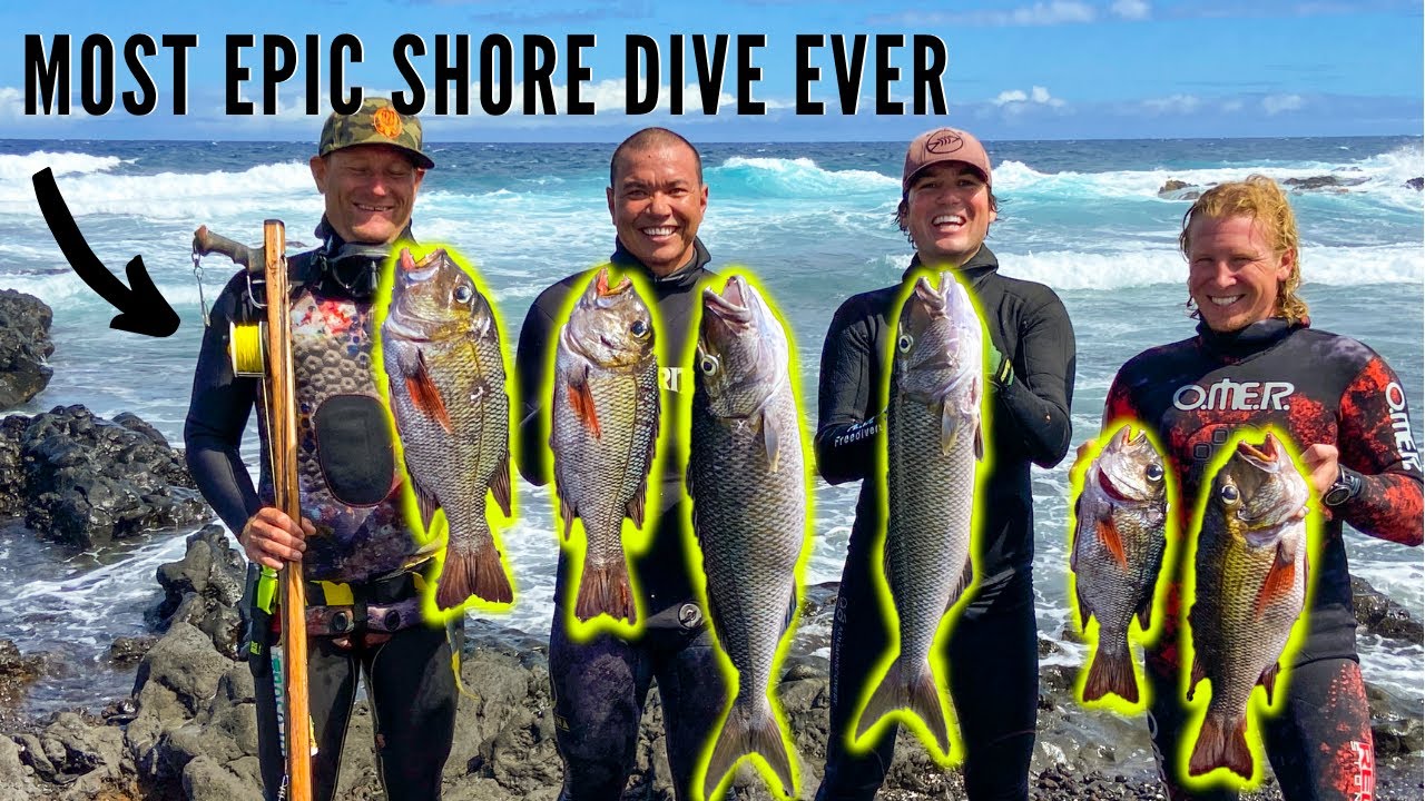 MOST EPIC SPEARFISHING SHORE DIVE EVER (Only 4 Drops)