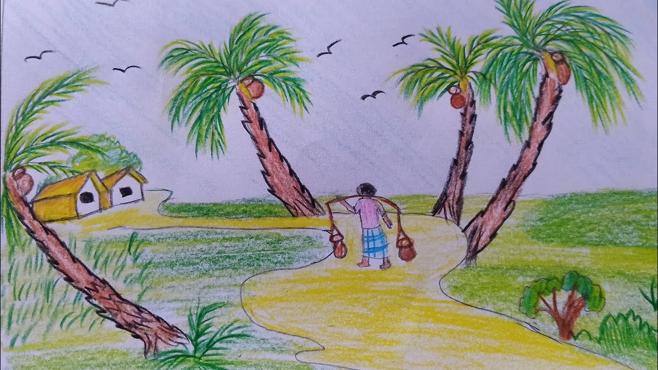 How to draw a scenery winter season step by step drawing Art video (very easy)