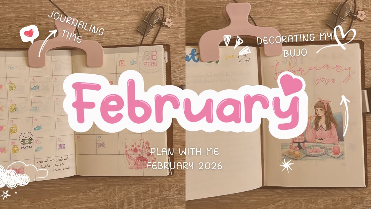Feb 2026 Bullet Journal Setup | วางแผนงาน + สร้างนิสัยใหม่ ไปพร้อมกัน ในโทนสีแห่งความรัก 🌸