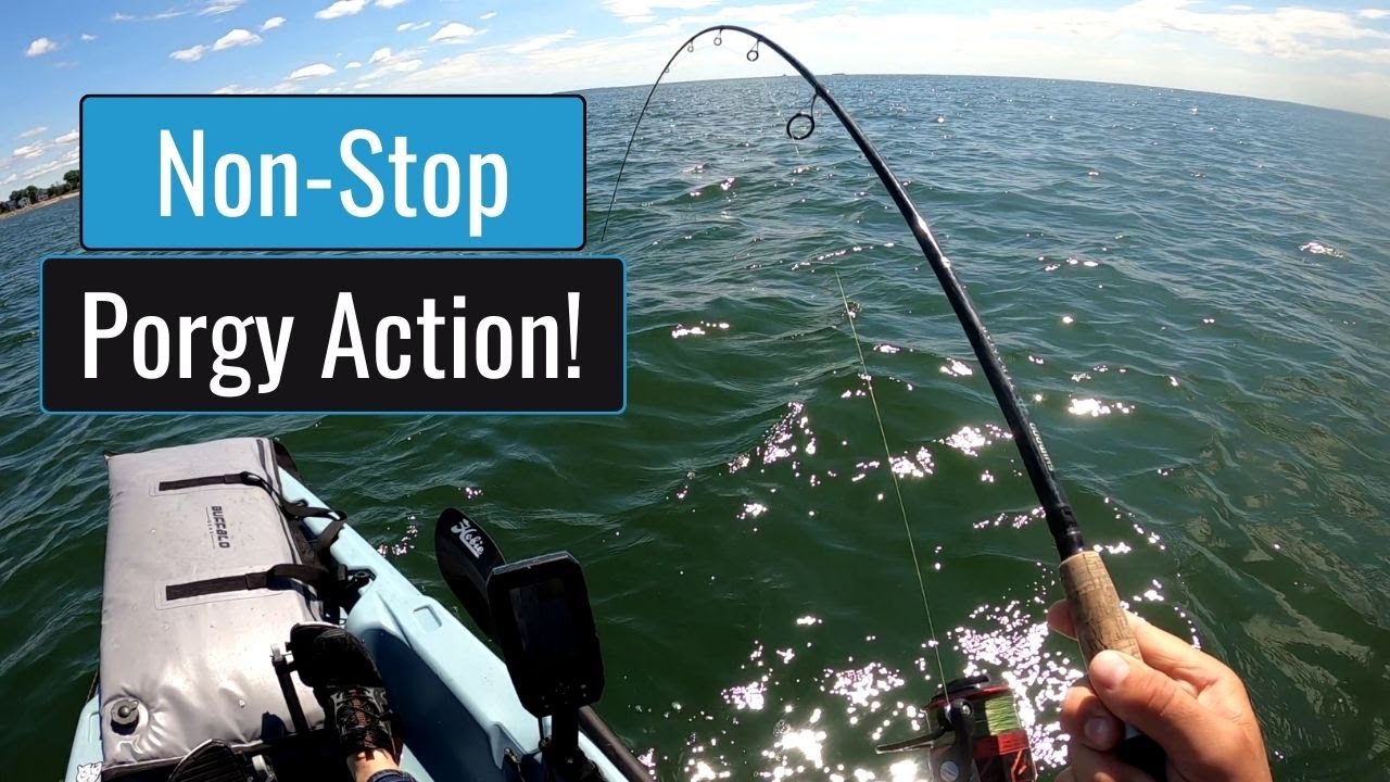 Kayak fishing for Porgy with squid and jigs! (Saltwater Fishing)