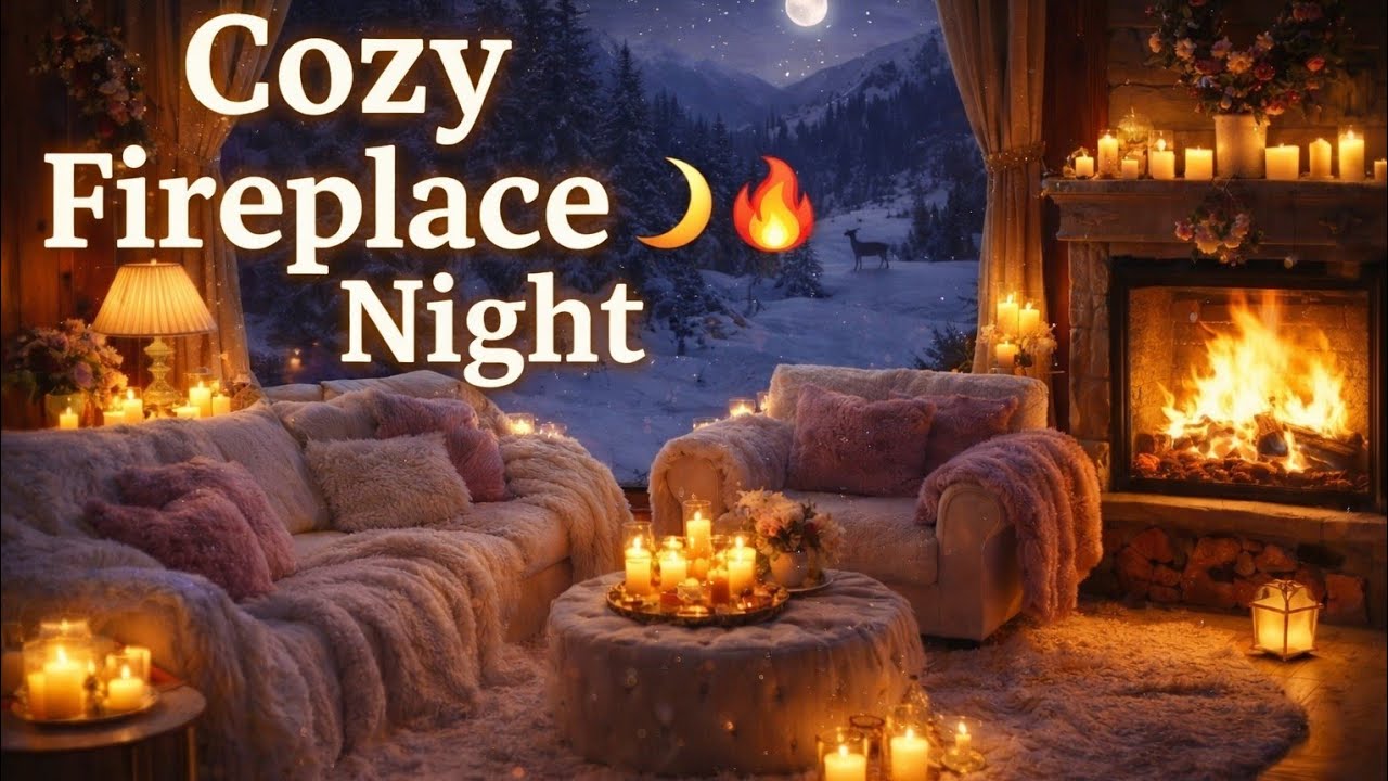 This Cozy Fireplace Night Will Instantly Calm You🌙🔥 | Relaxing Ambience #asmr #ambience #fireplace 