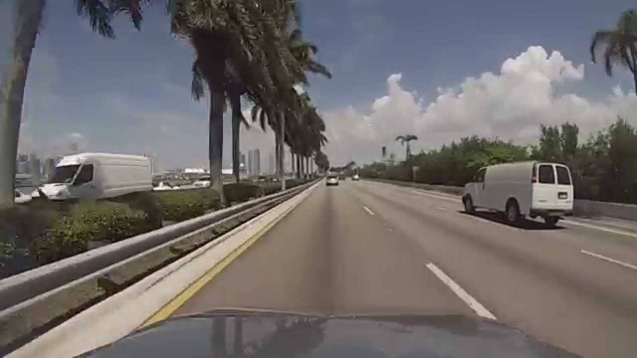 Miami Beach, Florida - Drive across the MacArthur Causeway (State Road 836) HD (2015)