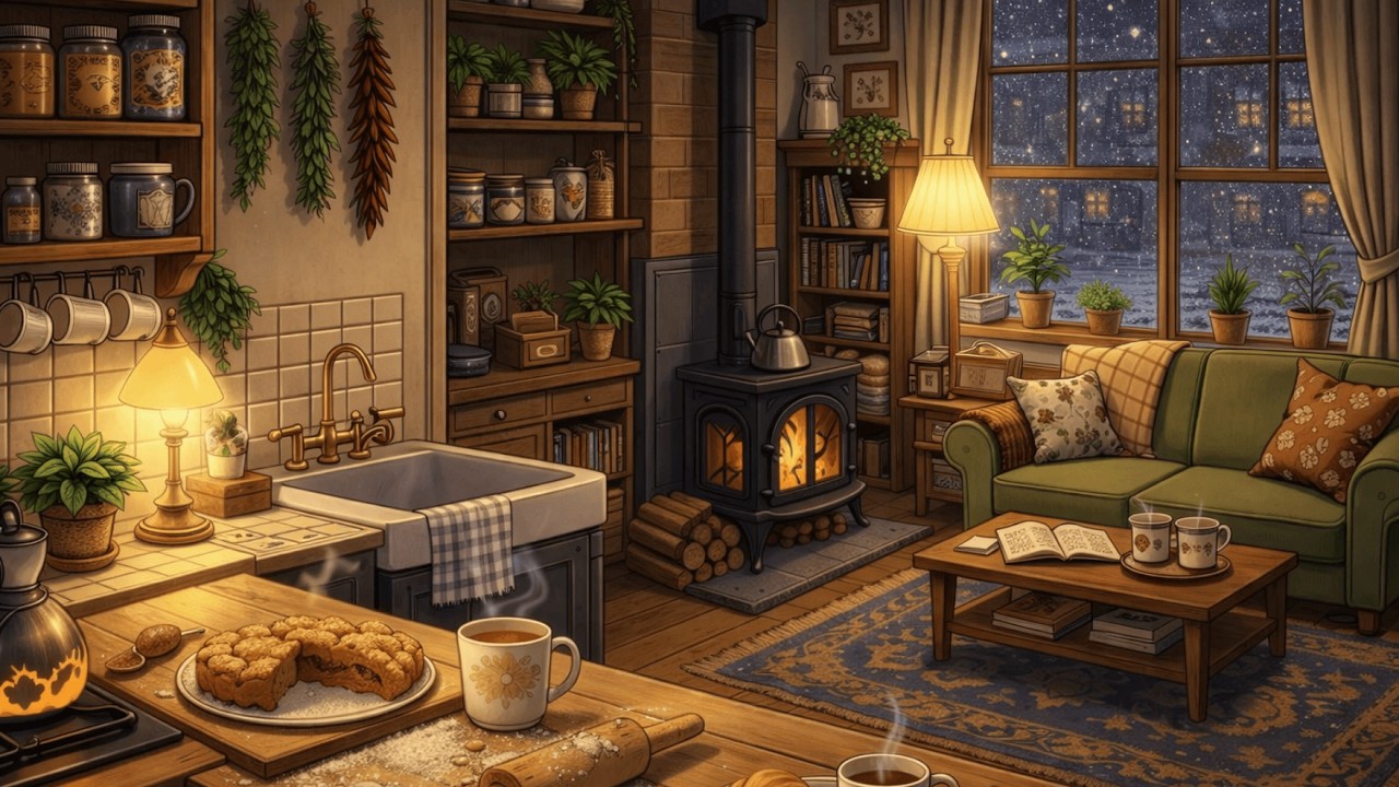 A Quiet Evening in a 1940s Kitchen | Oldies Playing From Another Room & The Smell of Home 🍞🎶