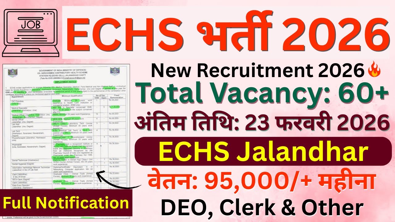 😱ECHS Jalandhar Cantt भर्ती 2026 🔥 | Indian Army Hospital सीधी भर्ती | बिना परीक्षा Direct Interview