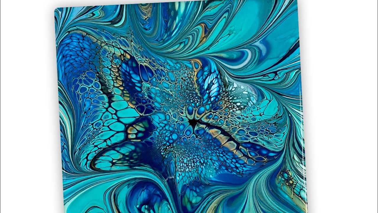 (1331) Awesome Turquoise Modified Bloom Technique, Acrylic Paint Pouring
