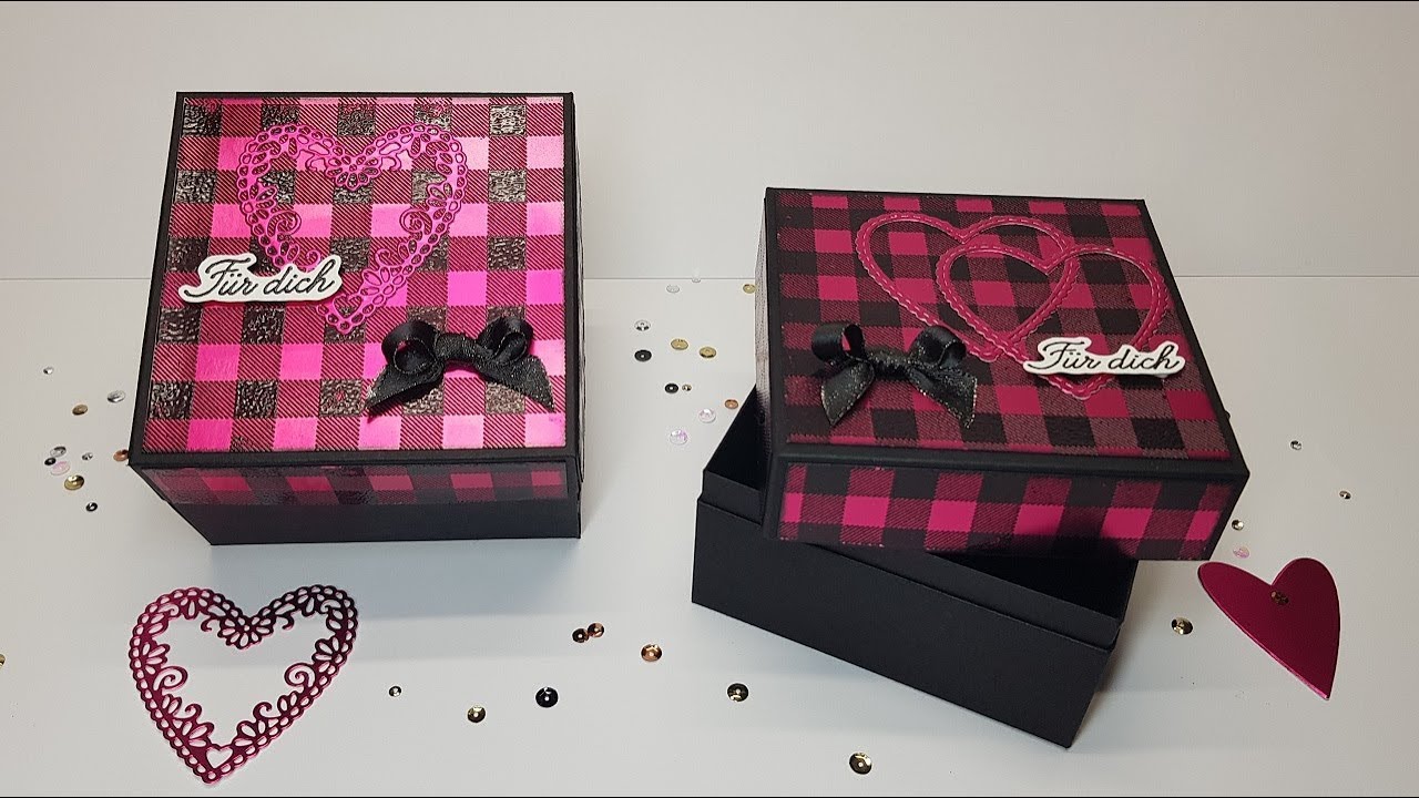 Anleitung: Edle Geschenkbox in 10x10cm mit besonderem Deckel!