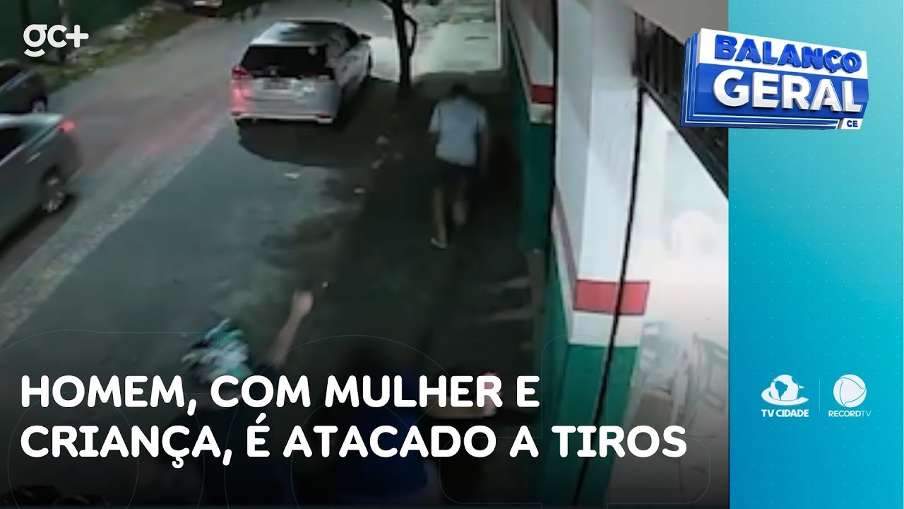 Flagrante: homem, ao lado de mulher e criança, é atacado por atirador de capacete | Balanço Geral CE