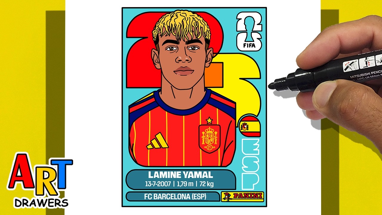 How to DRAW Lamine Yamal SPAIN Panini Sticker - FIFA World Cup 2026