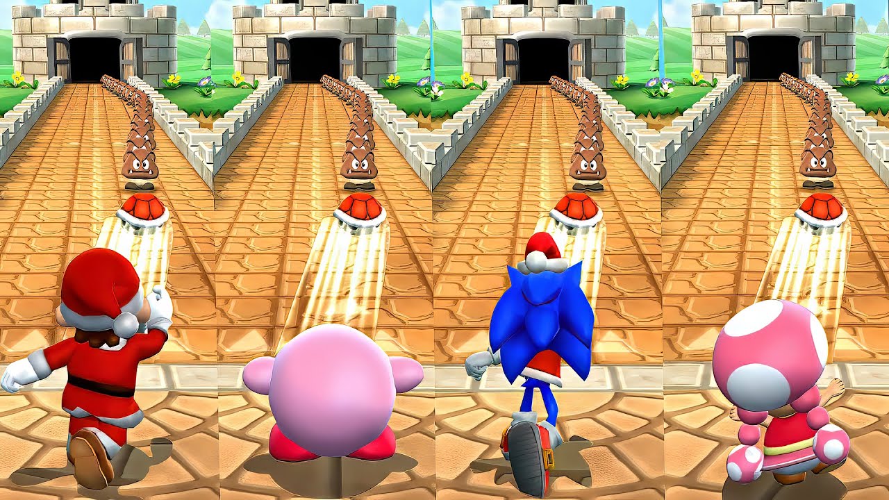 Mario Party 9 Minigames Battle - Kirby Vs Sonic Vs Toadette Vs Santa Mario