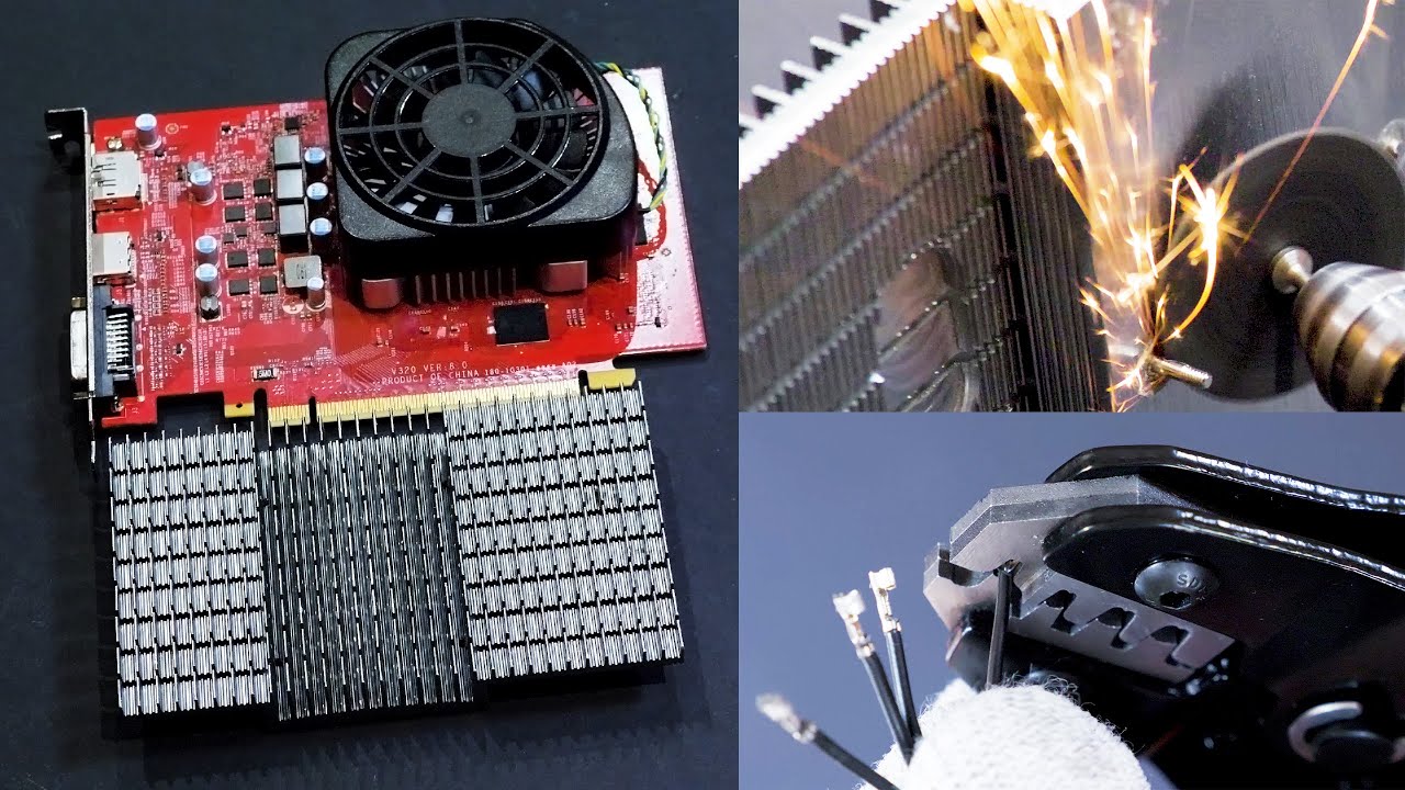 Modifying heatsink to fit on video card. Crimping fan connectors. OEM GTX 950 cooler upgrade.