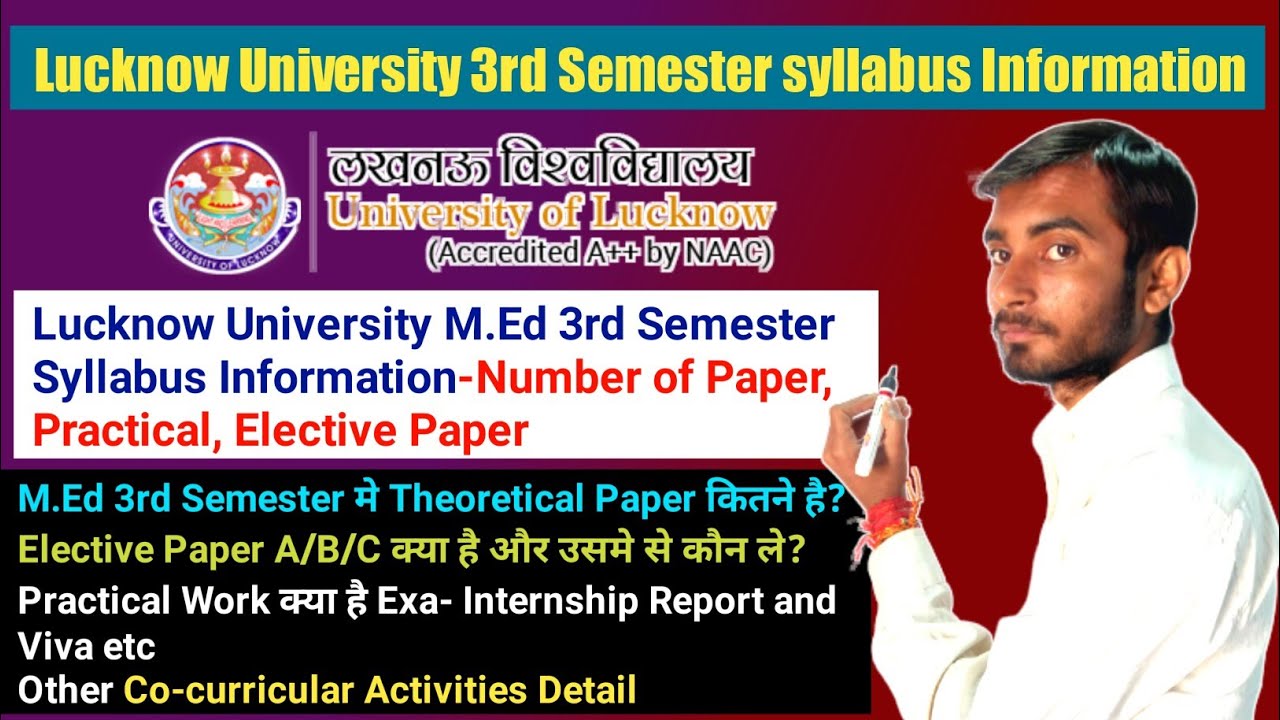 Lucknow University M.Ed 3rd Semester Syllabus Information-Number of Paper, Practical, Elective Paper