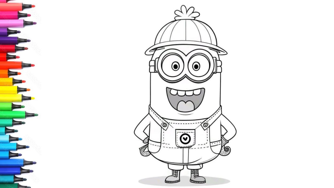 Забавный рисунок миньона из мультфильма «Гадкий я 2» для детей и малышей. Детское искусство.