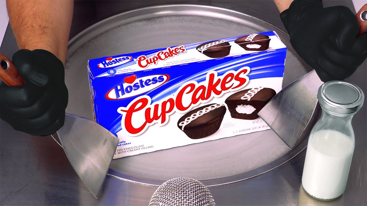 ASMR | Cupcake Ice Cream Rolls - how to make frosted Chocolate CupCakes to rolled fried Ice Cream