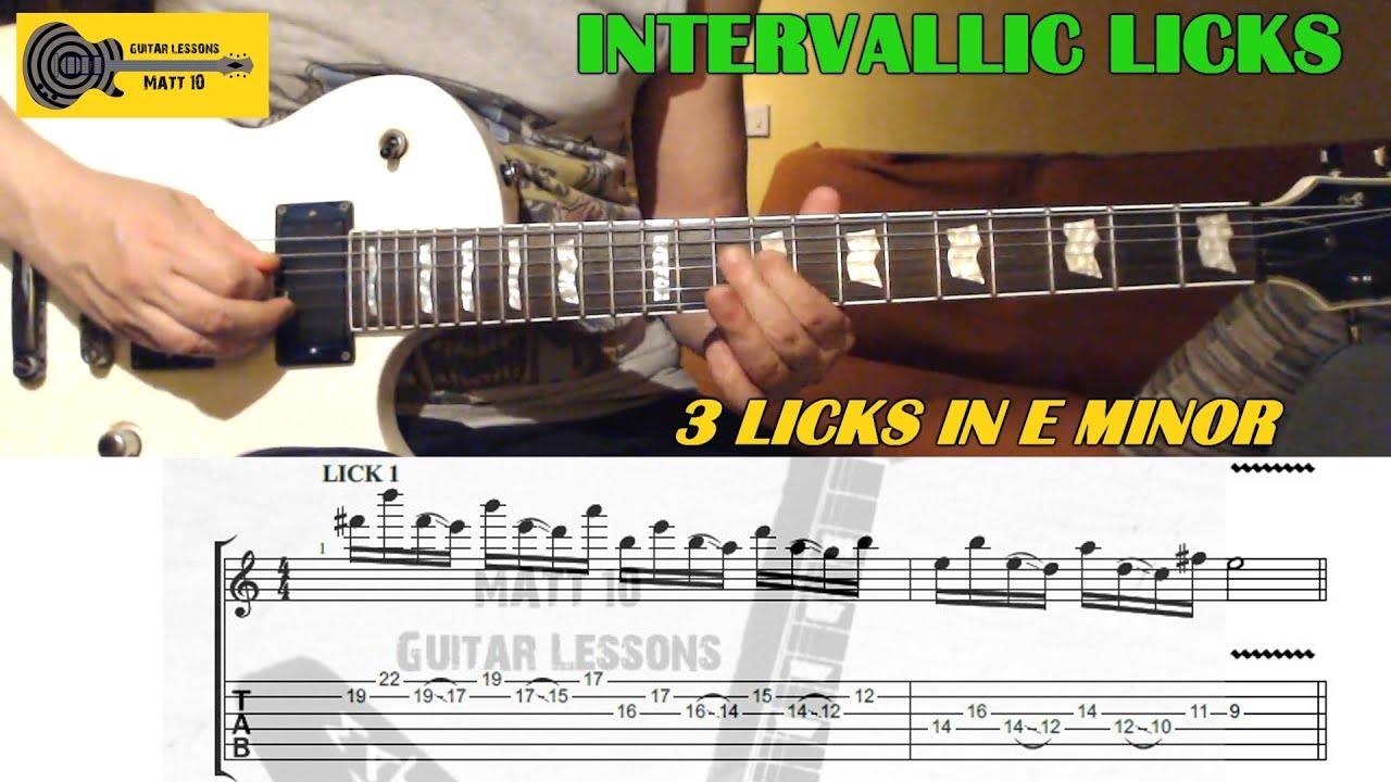 Intervallic Guitar Licks in E Minor - 3 Rock Metal Licks - GUITAR LESSON with TAB