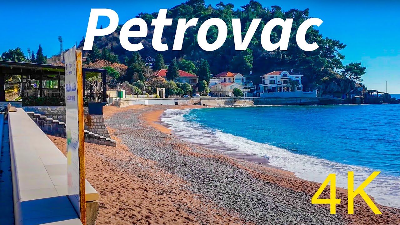 Петровац, Черногория Пешеходная экскурсия  4K Потрясающая прогулка по побережью Адриатического моря