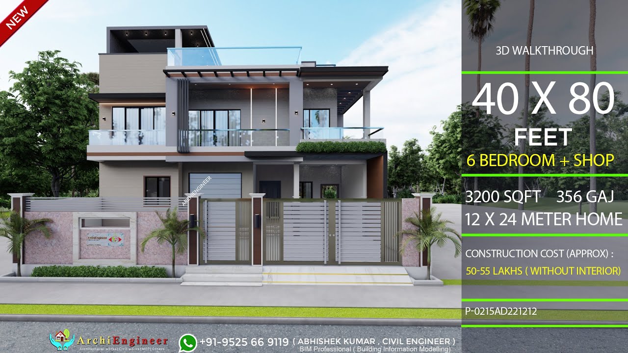 40x80 House Design 3D | 🔥🔥3200 Sqft | 356 Gaj | 3 BHK | Modern Design | Terrace Garden | 12x24 Meter