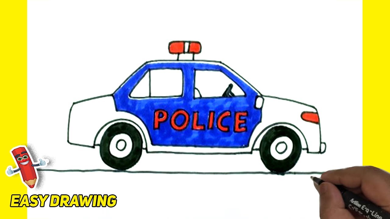 How to draw Police Car easy and step by step | Police Car Color Illustration Easy
