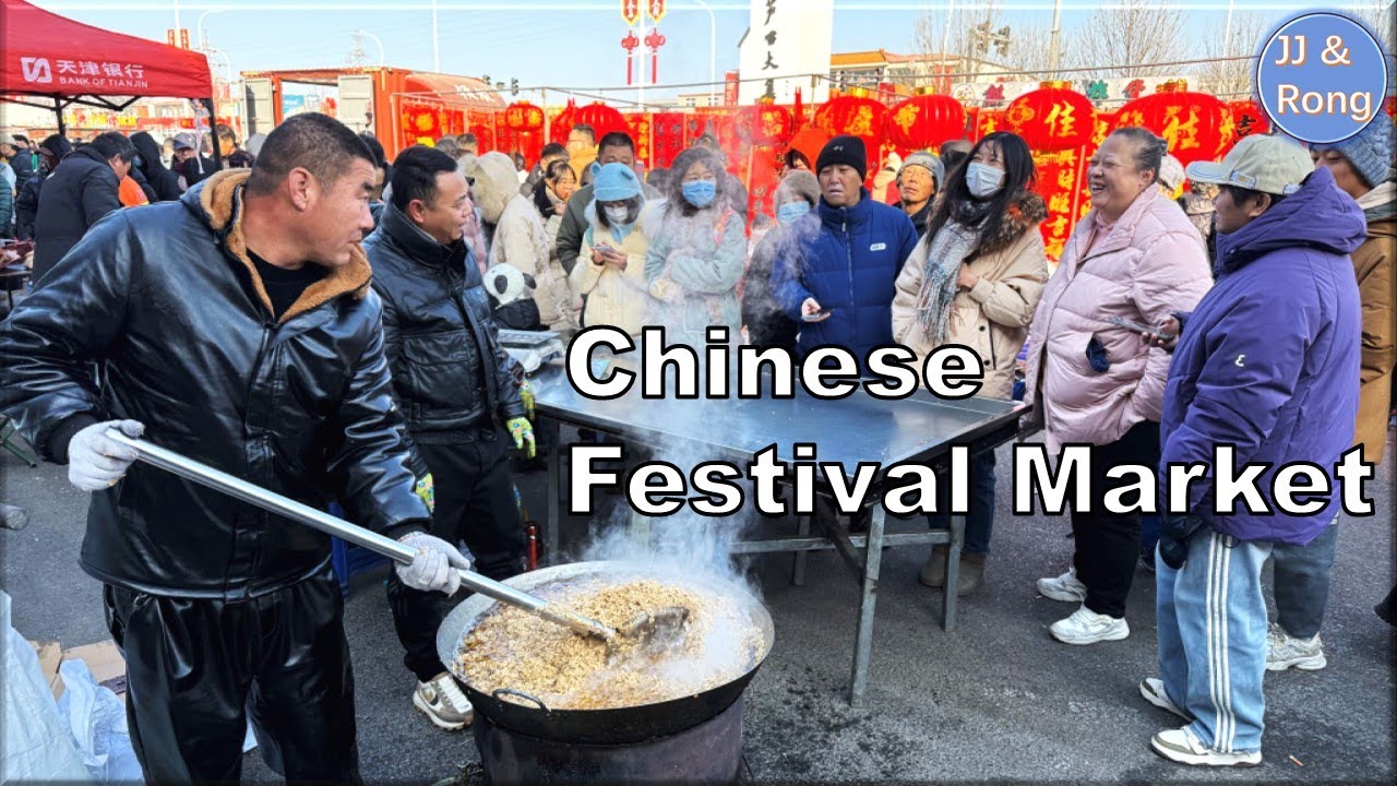 Vibrant Traditional Chinese Festival Market: Dive Into Festive Fun, Traditional Snacks,