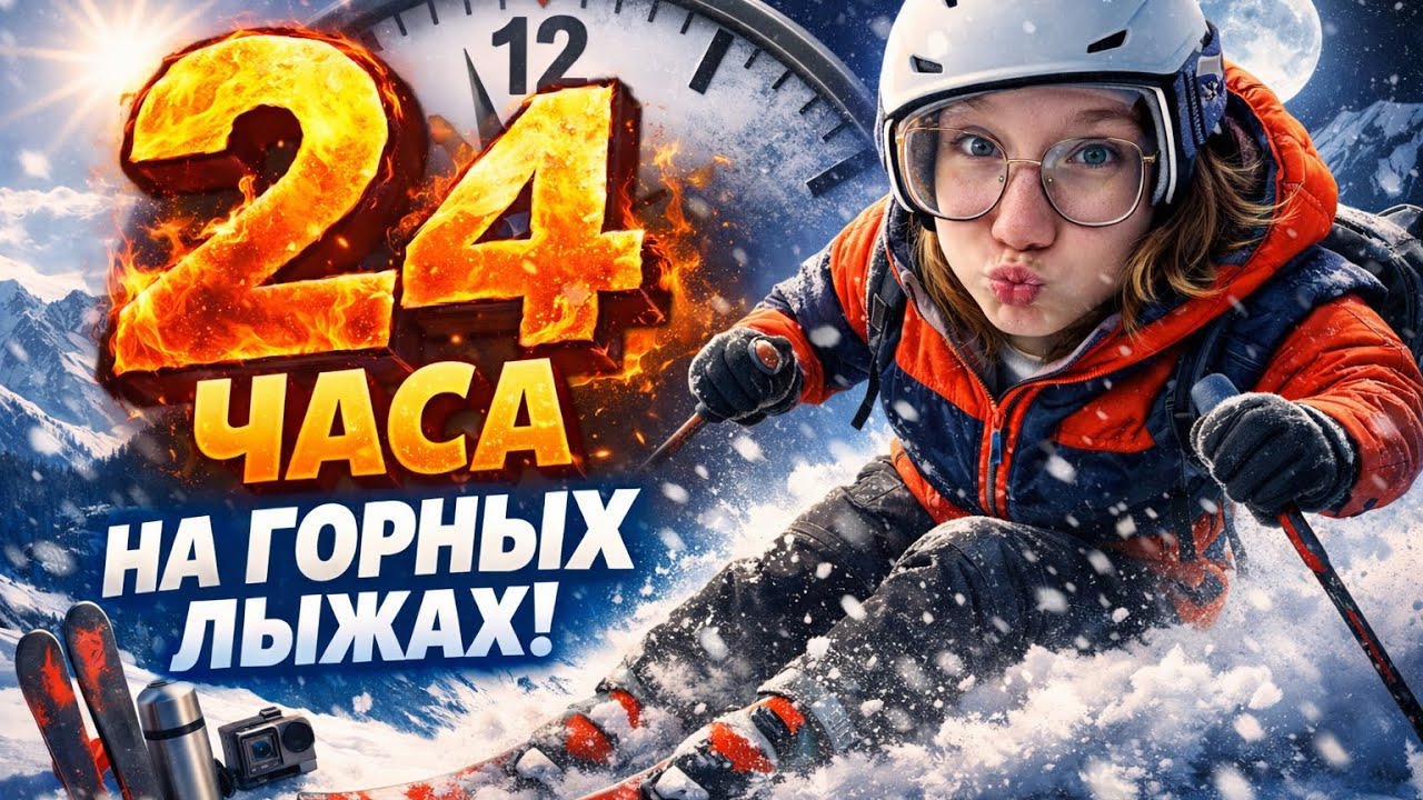 24 ЧАСА НА ГОРНЫХ ЛЫЖАХ !! Ламповый влог из солнечной долины 🍧😗